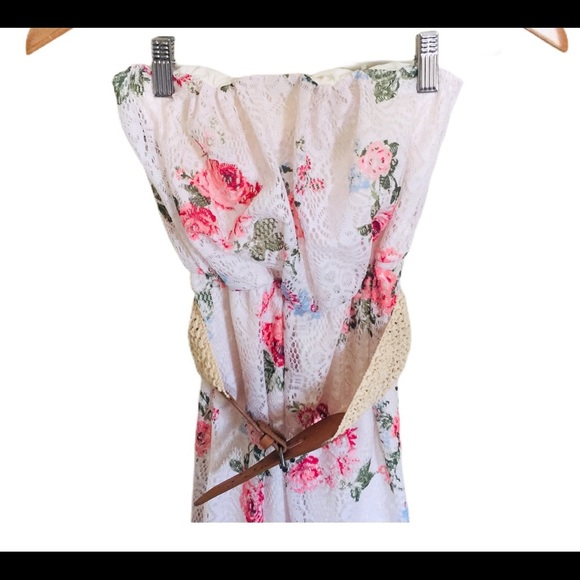 ARDENE Strapless Bandeau Fit Floral Maxi Dress With Belt Ivory/Pink Size Small - Picture 8 of 13